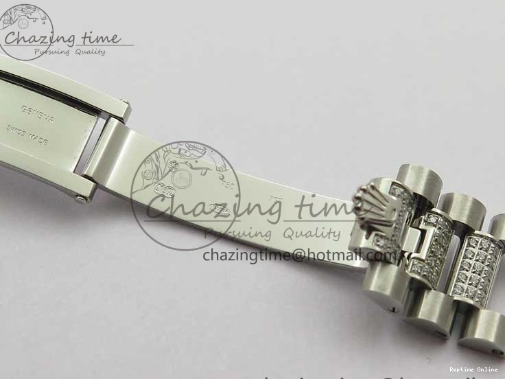 0517 SmoothTexture Day-Date 36mm 128239 SS Crystal BP Best Edition Black MOP Crystal Marker Dial on SS President Bracelet A 2681